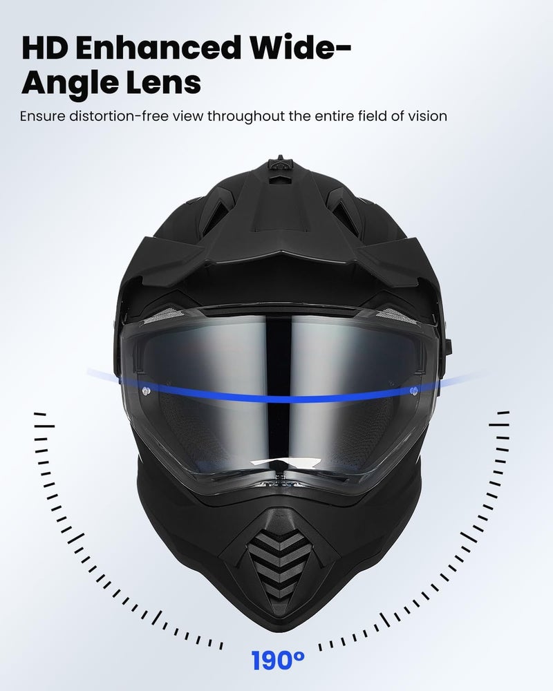 ILM Dual Sport Adventure Motorcycle Helmet with Pinlock Compatible Sun Visor Snowmobile ATV Dirt Bike Off Road Casco Model WS902 (Matte Black, XL) - Image 4